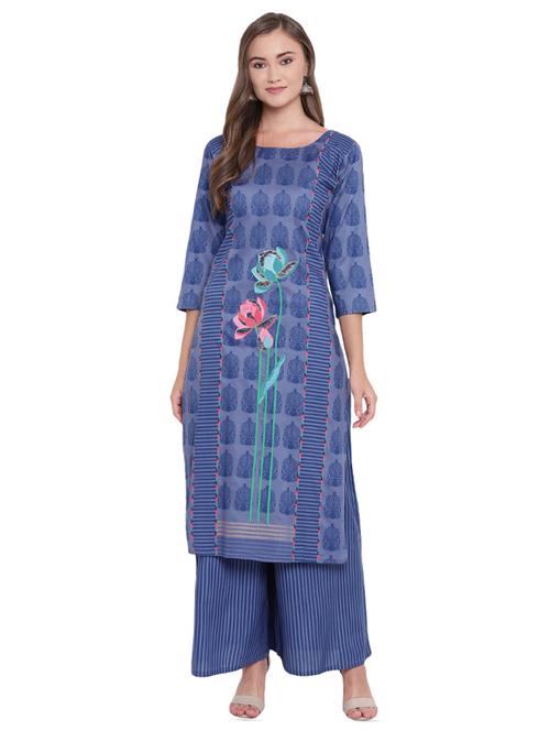 block printed kurta with palazzo set - 16242352 - Standard Image - 1