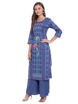 block printed kurta with palazzo set - 16242352 - Standard Image - 2