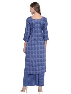 block printed kurta with palazzo set - 16242352 - Standard Image - 3