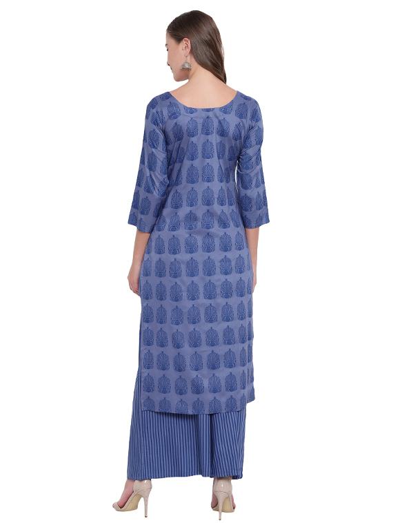 block printed kurta with palazzo set - 16242352 - Zoom Image - 3