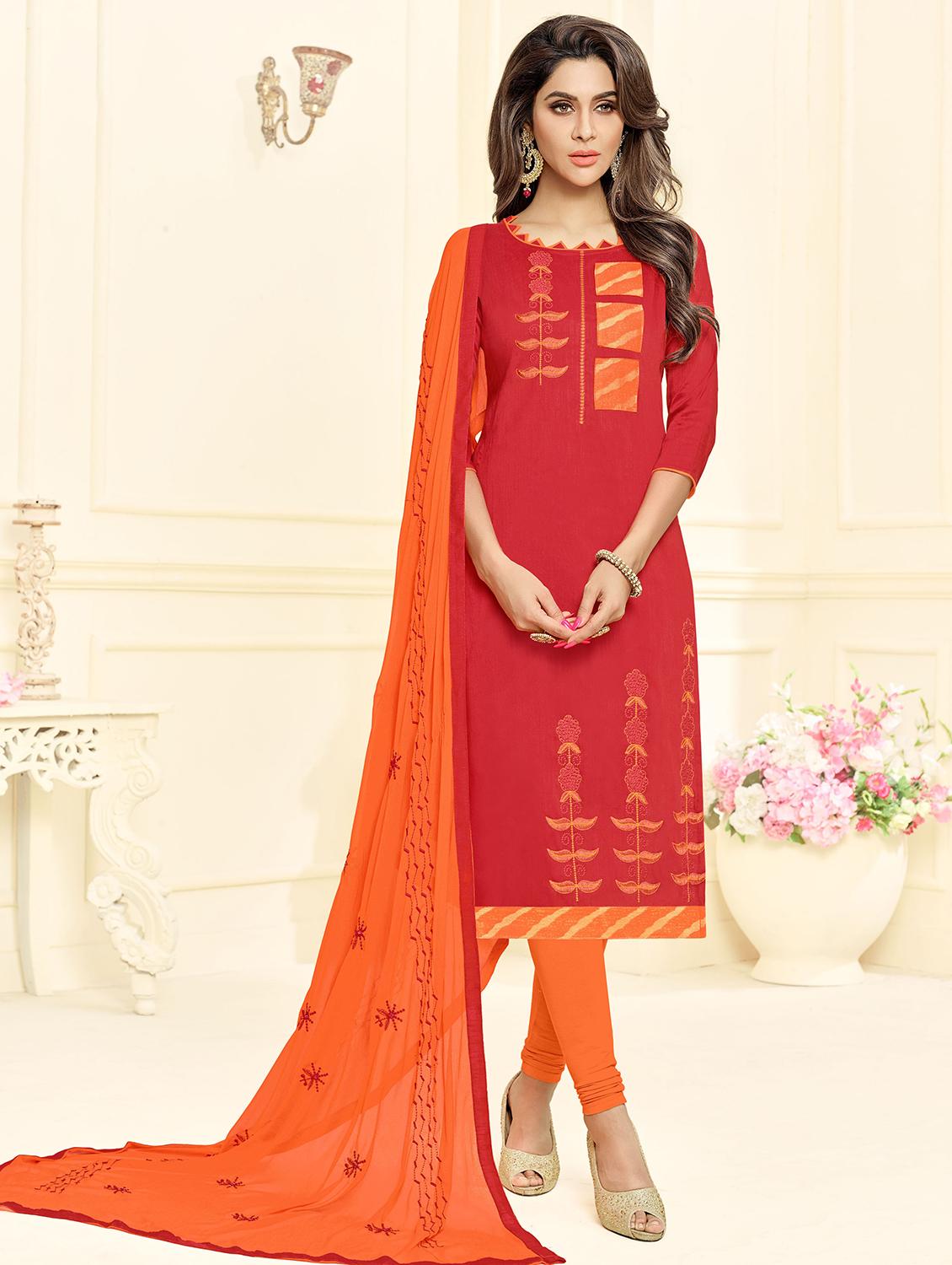 Embroidered churidaar unstitched suit - 16242484 - Zoom Image - 1