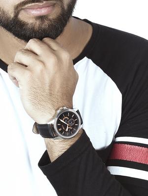 black leather strap watch - 16242498 - Standard Image - 5