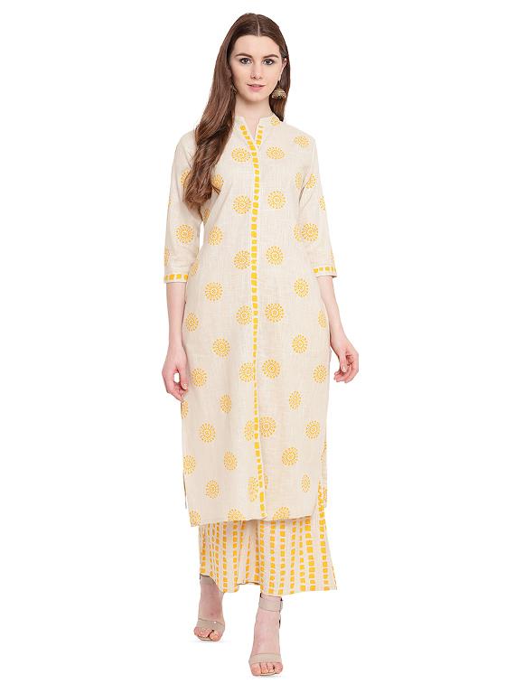 printed straight kurta palazzo set - 16242510 - Zoom Image - 1