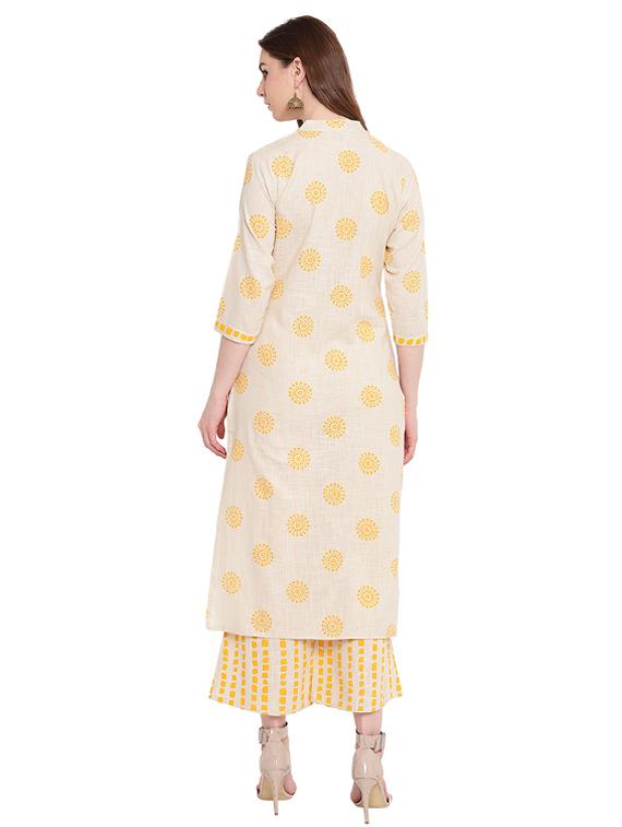 printed straight kurta palazzo set - 16242510 - Zoom Image - 3