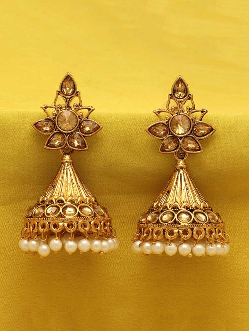 gold jhumka earring - 16243273 - Very Small Image - 1