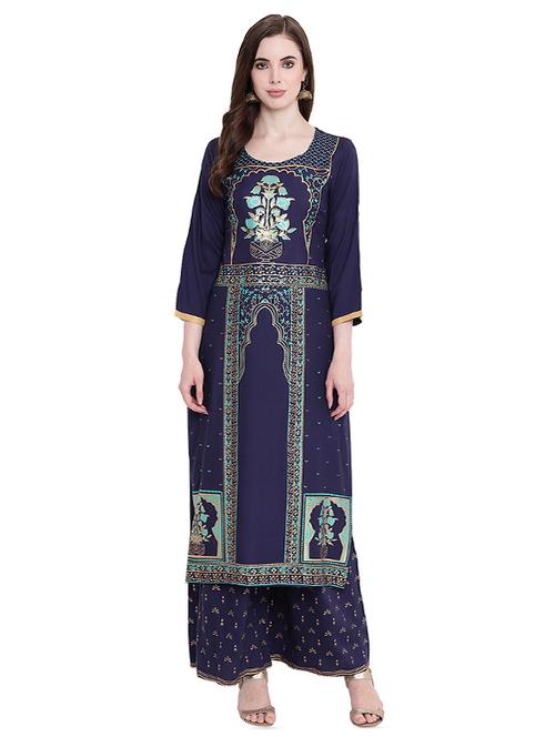 foil printed straight kurta palazzo set - 16243803 - Standard Image - 1
