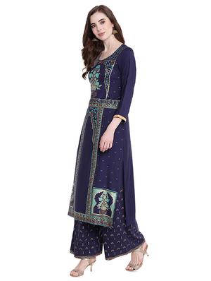 foil printed straight kurta palazzo set - 16243803 - Standard Image - 2