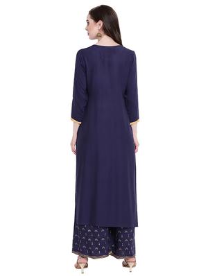 foil printed straight kurta palazzo set - 16243803 - Standard Image - 3