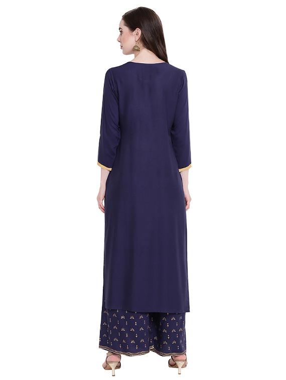 foil printed straight kurta palazzo set - 16243803 - Zoom Image - 3