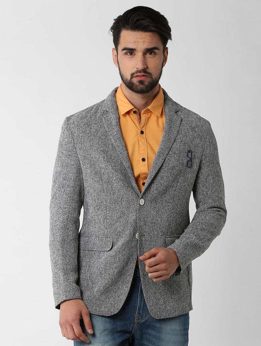 grey solid single breasted casual blazer - 16243861 - Zoom Image - 1