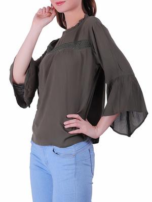 flute sleeves frilled neck top - 16243961 - Standard Image - 2