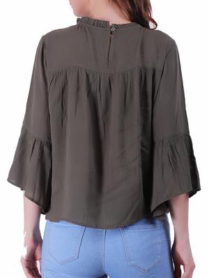 flute sleeves frilled neck top - 16243961 - Standard Image - 3