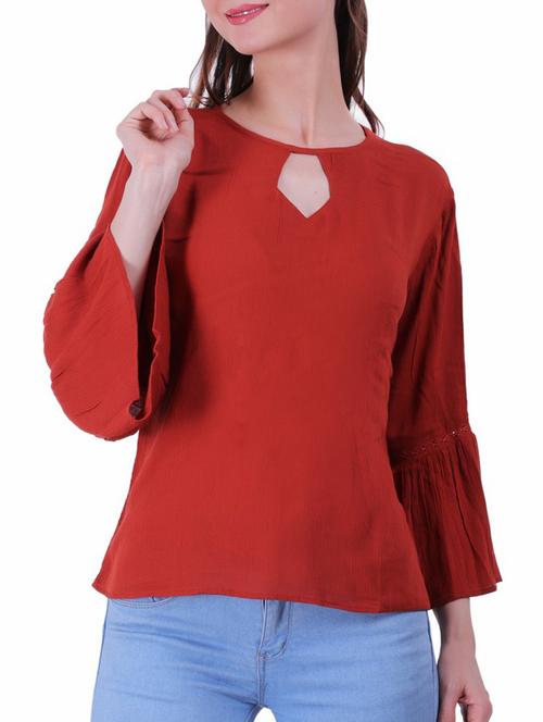 key hole neck flute sleeves top - 16243964 - Standard Image - 1
