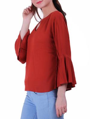 key hole neck flute sleeves top - 16243964 - Standard Image - 2