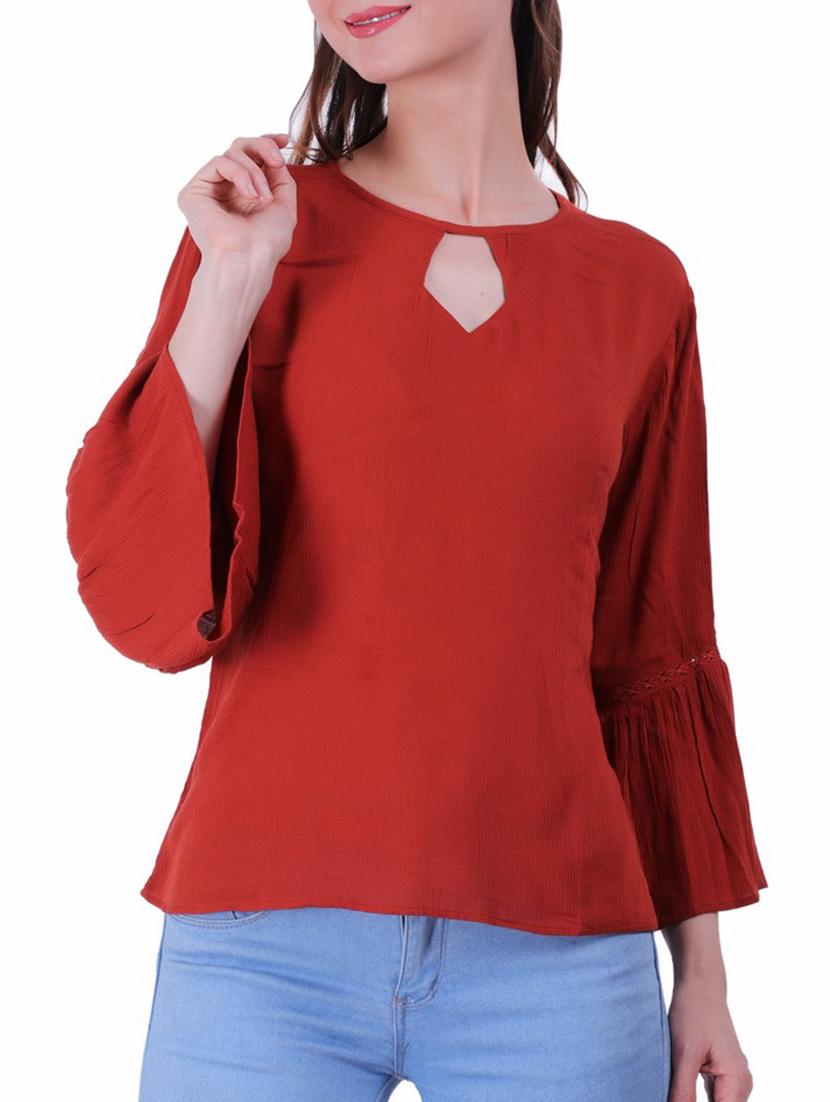 key hole neck flute sleeves top - 16243964 - Zoom Image - 1