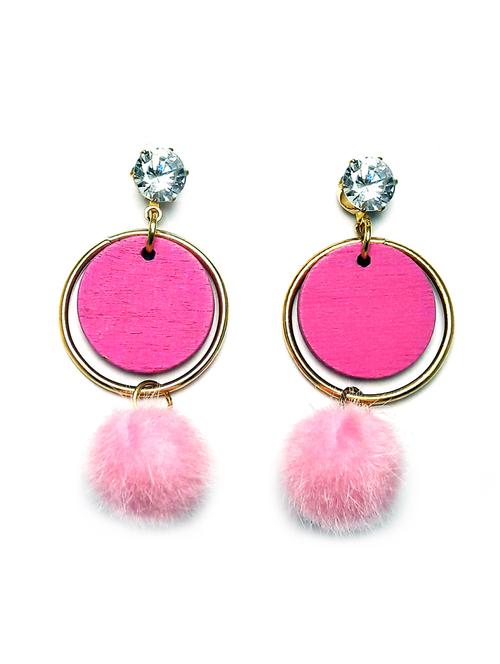 pink fur drop earring - 16243975 - Standard Image - 1