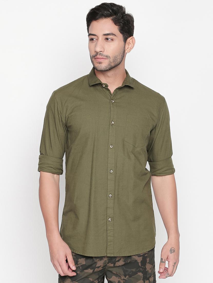 green solid casual shirt - 16244002 - Zoom Image - 1
