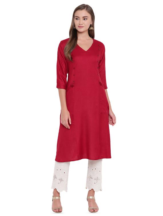 Solid a-line kurta - 16244135 - Zoom Image - 1