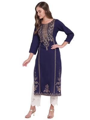 foil printed straight kurta - 16244136 - Standard Image - 2