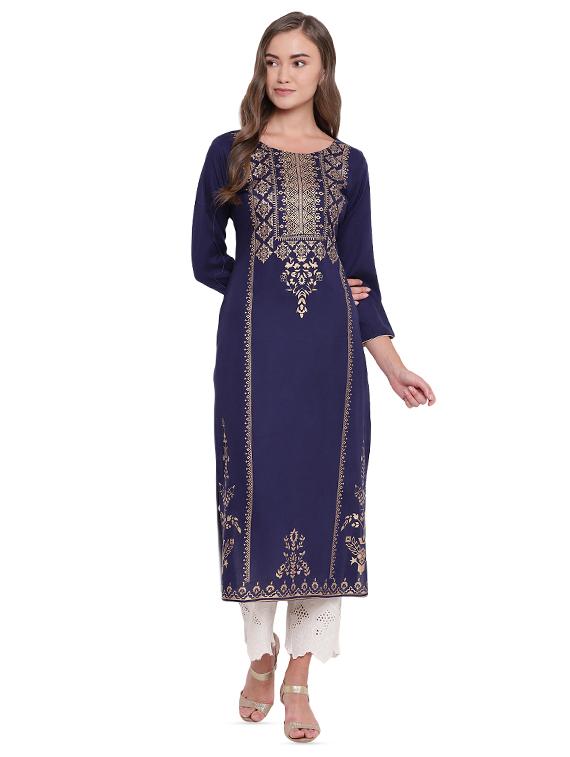 foil printed straight kurta - 16244136 - Zoom Image - 1