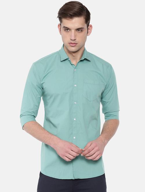 green solid casual shirt - 16244222 - Standard Image - 1