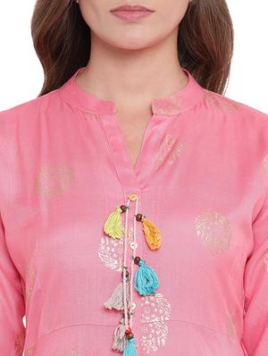 block printed high-low flared kurta - 16244631 - Standard Image - 4