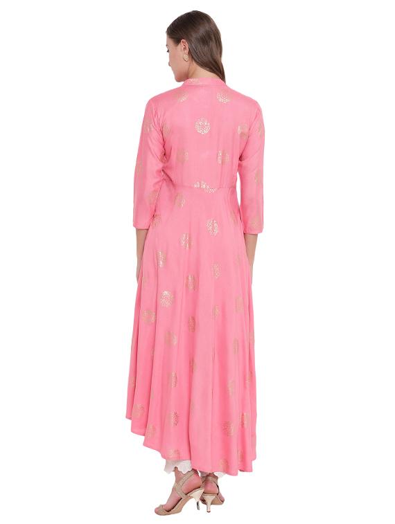 block printed high-low flared kurta - 16244631 - Zoom Image - 3