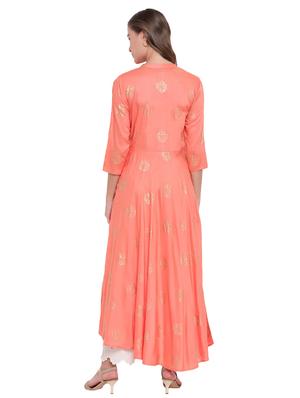 block printed high-low flared kurta - 16244632 - Standard Image - 3