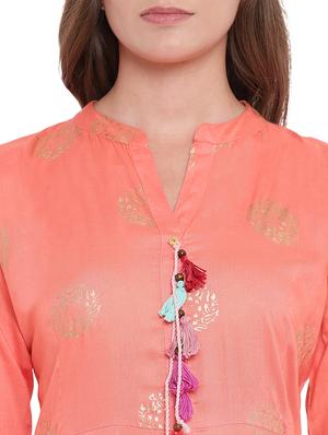 block printed high-low flared kurta - 16244632 - Standard Image - 4