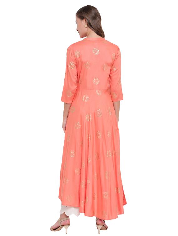 block printed high-low flared kurta - 16244632 - Zoom Image - 3