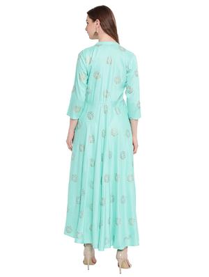 block printed high-low flared kurta - 16244645 - Standard Image - 3