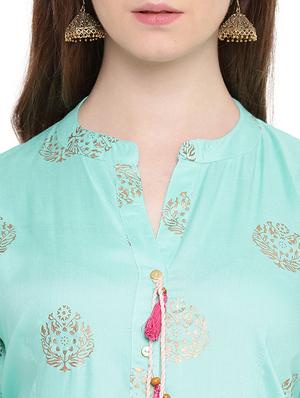 block printed high-low flared kurta - 16244645 - Standard Image - 4
