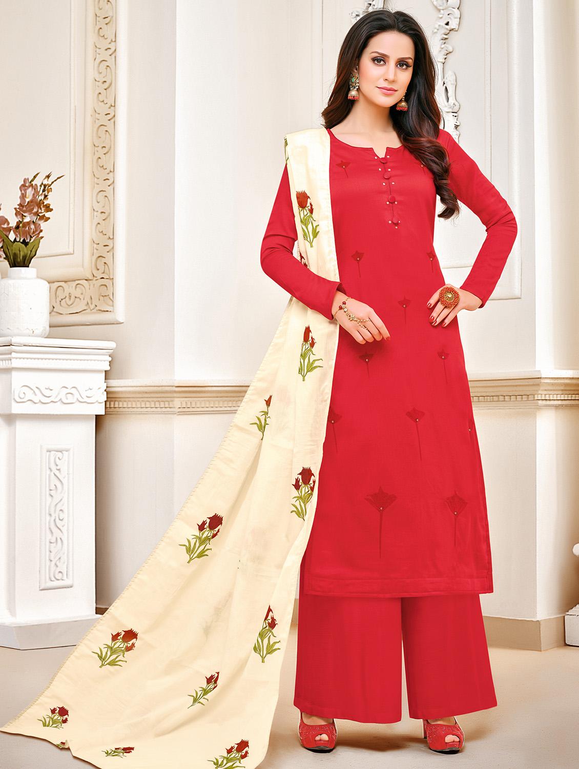 Embroidered palazzo unstitched suit - 16245051 - Zoom Image - 1