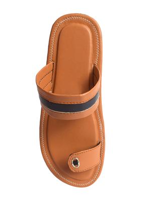 tan leatherette slip on slippers - 16245107 - Standard Image - 4