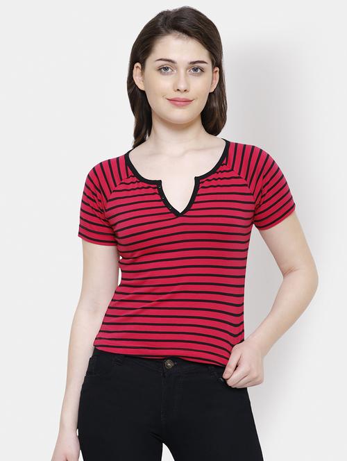 notch neck striped top - 16245216 - Standard Image - 1