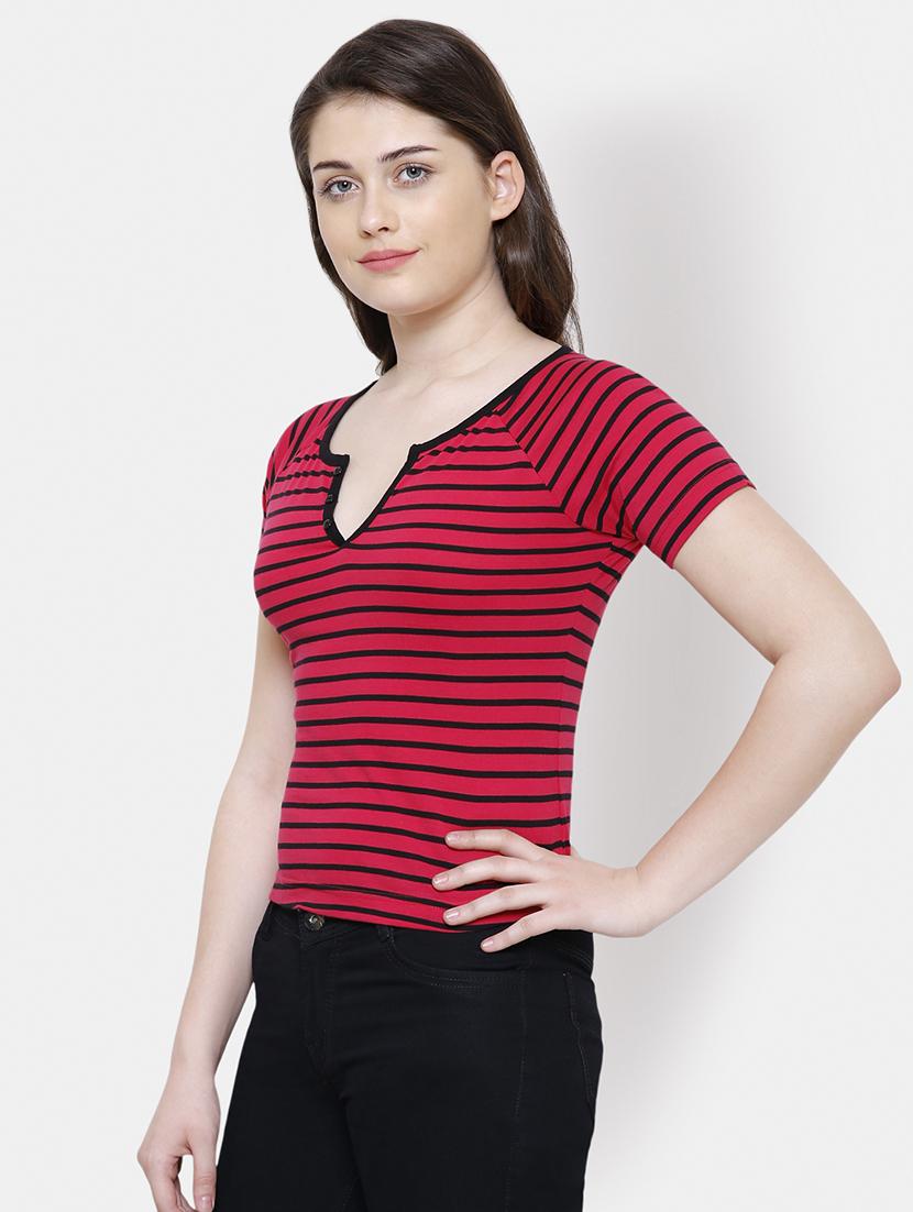 notch neck striped top - 16245216 - Zoom Image - 2