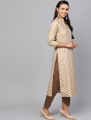 foil printed straight kurta - 16245545 - Standard Image - 2