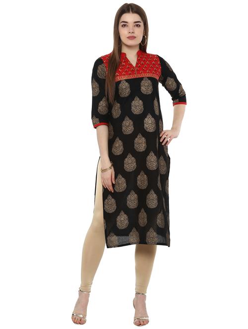 block printed straight kurta - 16245557 - Standard Image - 1