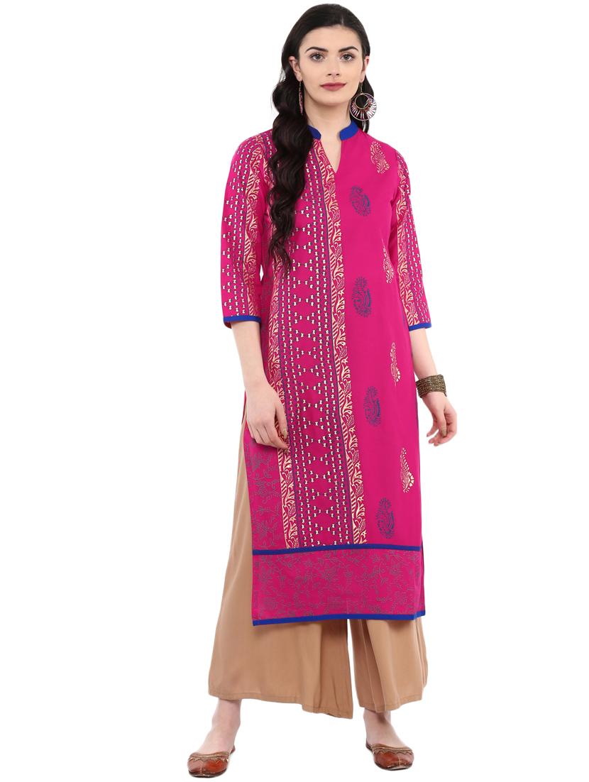 block printed straight kurta - 16245560 - Zoom Image - 1