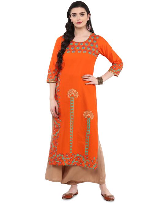 block printed straight kurta - 16245563 - Standard Image - 1