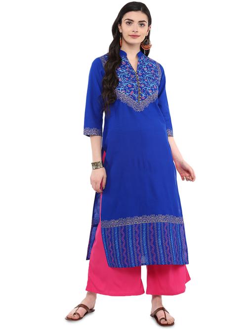 block printed straight kurta - 16245564 - Standard Image - 1