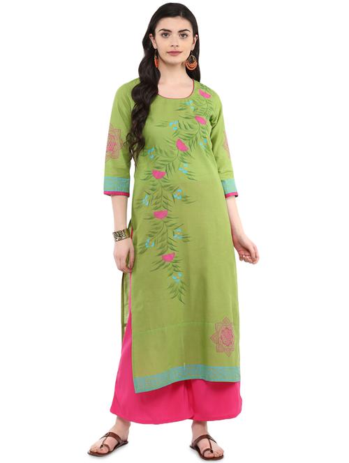 block printed straight kurta - 16245565 - Standard Image - 1