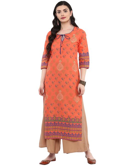 block printed straight kurta - 16245566 - Standard Image - 1