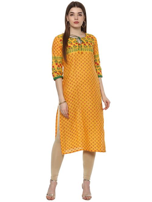block printed straight kurta - 16245567 - Standard Image - 1