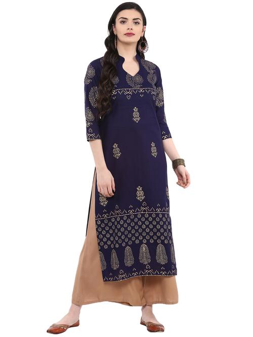 block printed straight kurta - 16245568 - Standard Image - 1