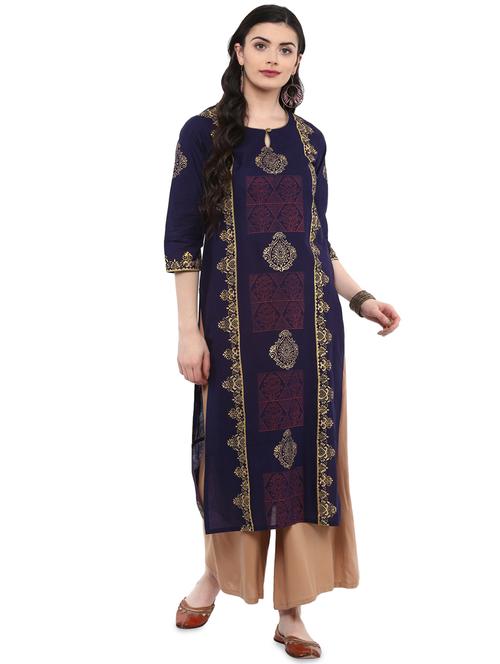 block printed straight kurta - 16245571 - Standard Image - 1