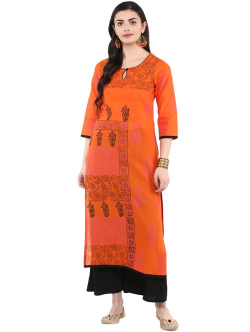 block printed straight kurta - 16245573 - Standard Image - 1