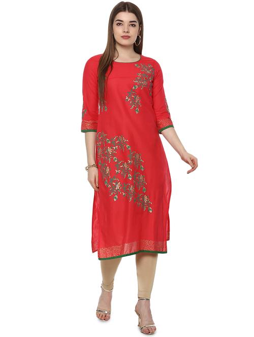 block printed straight kurta - 16245574 - Standard Image - 1
