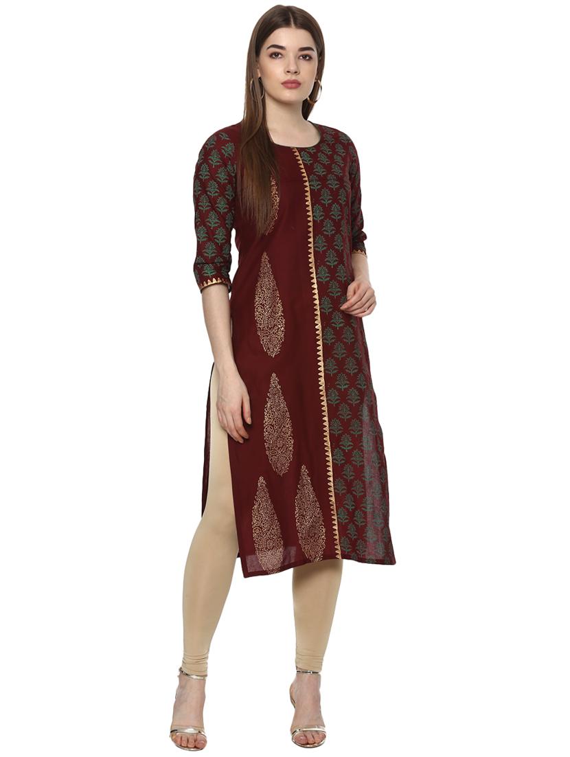 block printed straight kurta - 16245575 - Zoom Image - 1