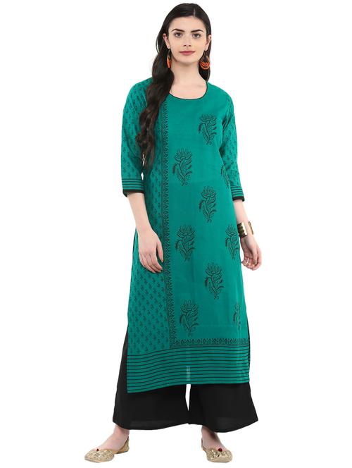 block printed straight kurta - 16245577 - Standard Image - 1